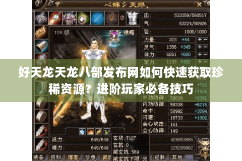 好天龙天龙八部发布网如何快速获取珍稀资源？进阶玩家必备技巧