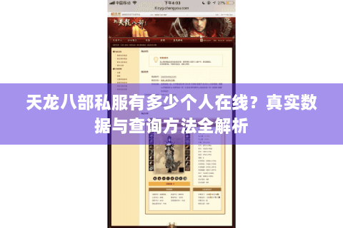 天龙八部私服有多少个人在线？真实数据与查询方法全解析