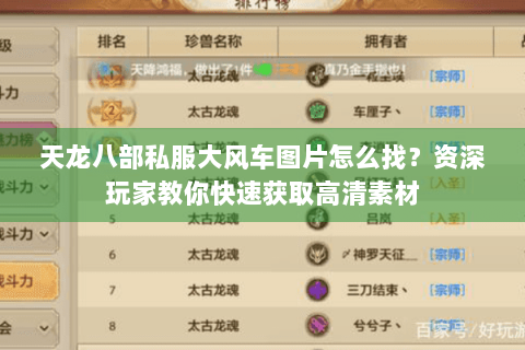 天龙八部私服大风车图片怎么找？资深玩家教你快速获取高清素材
