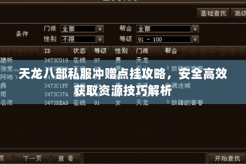 天龙八部私服冲赠点挂攻略，安全高效获取资源技巧解析