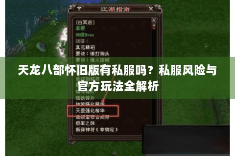 天龙八部怀旧版有私服吗？私服风险与官方玩法全解析