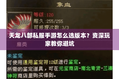 天龙八部私服手游怎么选版本？资深玩家教你避坑