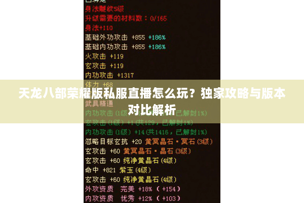 天龙八部荣耀版私服直播怎么玩？独家攻略与版本对比解析