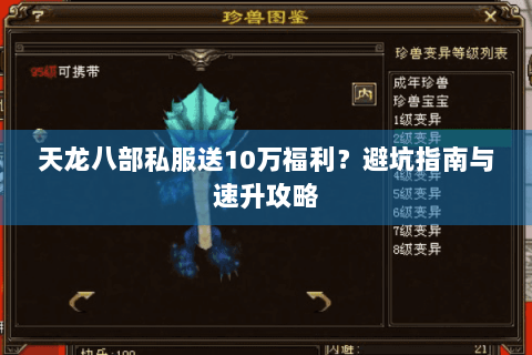 天龙八部私服送10万福利？避坑指南与速升攻略
