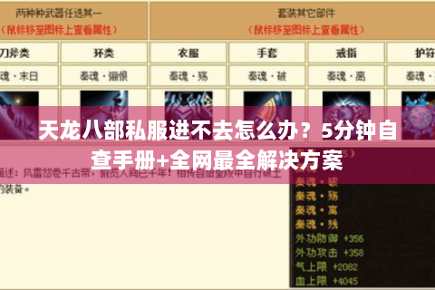 天龙八部私服进不去怎么办？5分钟自查手册+全网最全解决方案