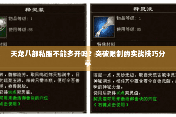 天龙八部私服不能多开吗？突破限制的实战技巧分享