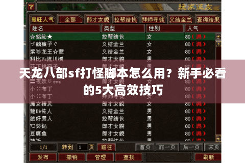 天龙八部sf打怪脚本怎么用？新手必看的5大高效技巧