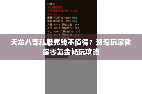 天龙八部私服充钱不值得？资深玩家教你零氪金畅玩攻略