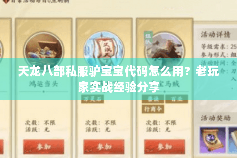 天龙八部私服驴宝宝代码怎么用？老玩家实战经验分享