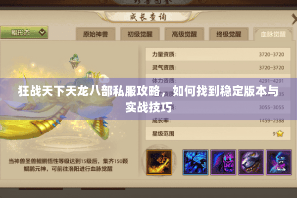 狂战天下天龙八部私服攻略，如何找到稳定版本与实战技巧