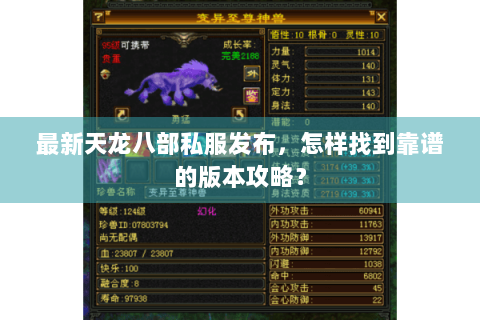 最新天龙八部私服发布，怎样找到靠谱的版本攻略？