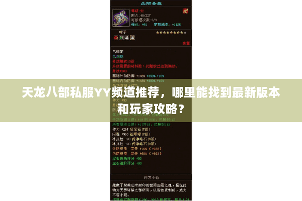 天龙八部私服YY频道推荐，哪里能找到最新版本和玩家攻略？