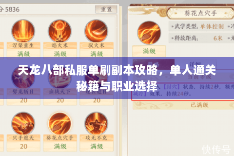 天龙八部私服单刷副本攻略，单人通关秘籍与职业选择