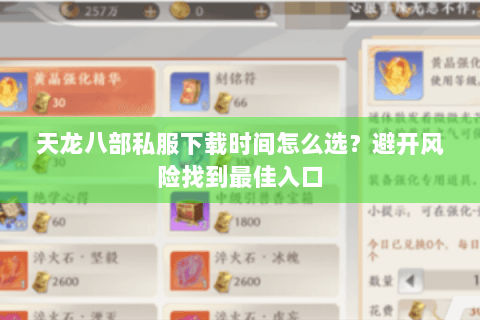 天龙八部私服下载时间怎么选？避开风险找到最佳入口