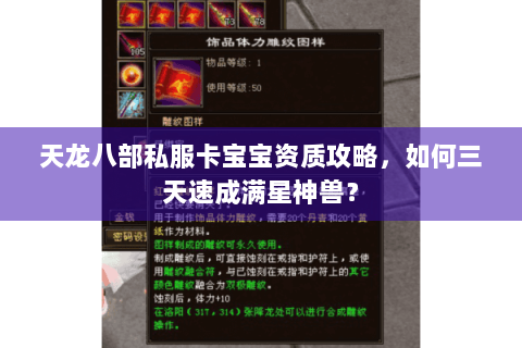 天龙八部私服卡宝宝资质攻略，如何三天速成满星神兽？