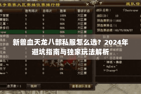 新兽血天龙八部私服怎么选？2024年避坑指南与独家玩法解析