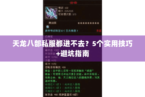 天龙八部私服都进不去？5个实用技巧+避坑指南