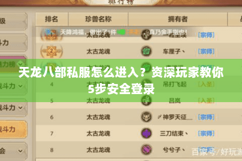 天龙八部私服怎么进入？资深玩家教你5步安全登录
