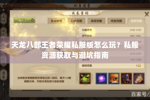 天龙八部王者荣耀私服版怎么玩？私服资源获取与避坑指南
