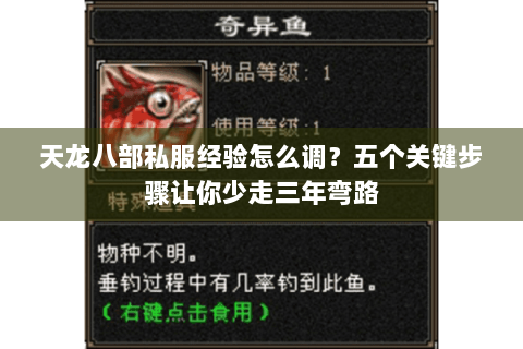 天龙八部私服经验怎么调？五个关键步骤让你少走三年弯路