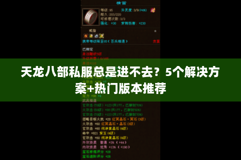 天龙八部私服总是进不去？5个解决方案+热门版本推荐