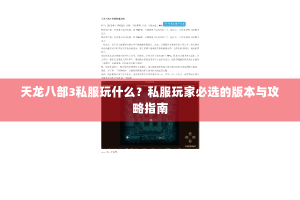 天龙八部3私服玩什么？私服玩家必选的版本与攻略指南