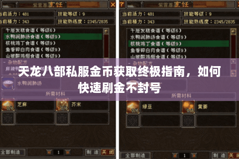天龙八部私服金币获取终极指南，如何快速刷金不封号