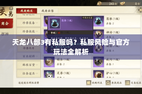 天龙八部3有私服吗？私服风险与官方玩法全解析
