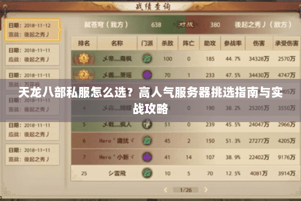 天龙八部私服怎么选？高人气服务器挑选指南与实战攻略