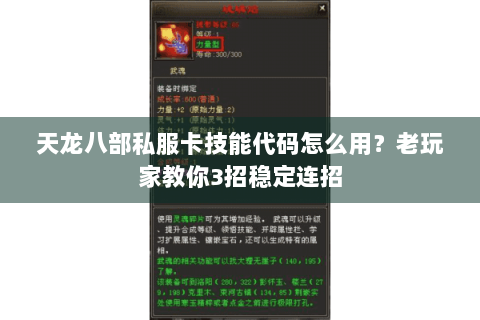 天龙八部私服卡技能代码怎么用？老玩家教你3招稳定连招