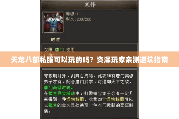 天龙八部私服可以玩的吗？资深玩家亲测避坑指南