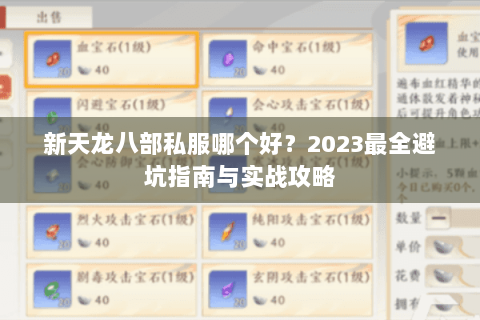 新天龙八部私服哪个好？2023最全避坑指南与实战攻略