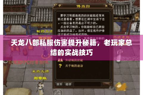 天龙八部私服伤害提升秘籍，老玩家总结的实战技巧