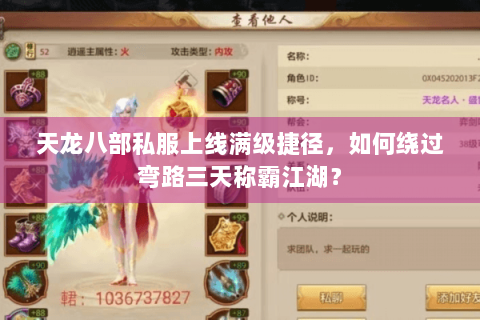 天龙八部私服上线满级捷径，如何绕过弯路三天称霸江湖？