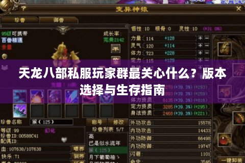 天龙八部私服玩家群最关心什么？版本选择与生存指南