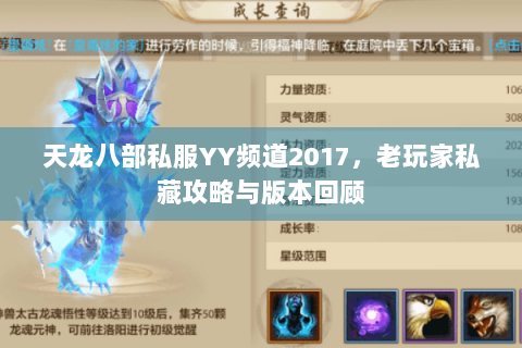 天龙八部私服YY频道2017，老玩家私藏攻略与版本回顾