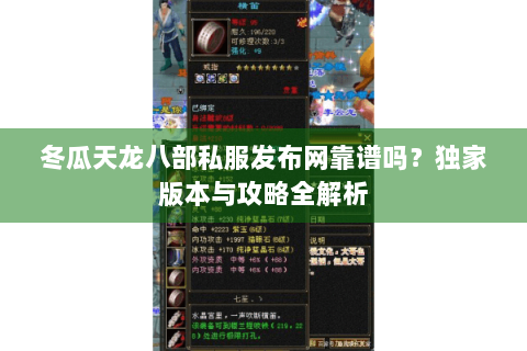 冬瓜天龙八部私服发布网靠谱吗？独家版本与攻略全解析
