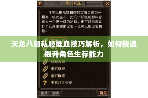 天龙八部私服堆血技巧解析，如何快速提升角色生存能力