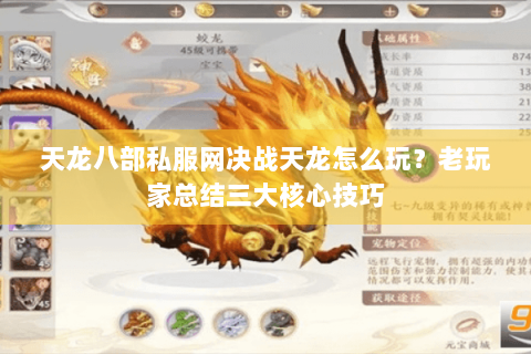 天龙八部私服网决战天龙怎么玩？老玩家总结三大核心技巧