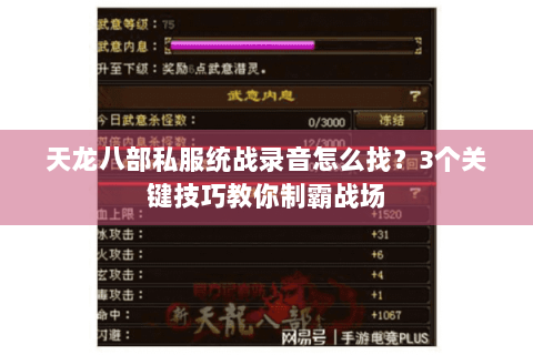天龙八部私服统战录音怎么找？3个关键技巧教你制霸战场