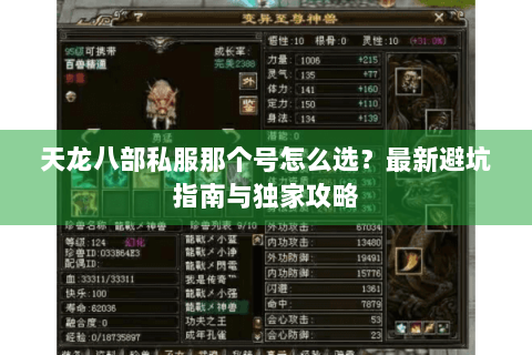 天龙八部私服那个号怎么选？最新避坑指南与独家攻略
