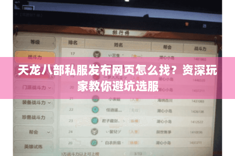 天龙八部私服发布网页怎么找？资深玩家教你避坑选服