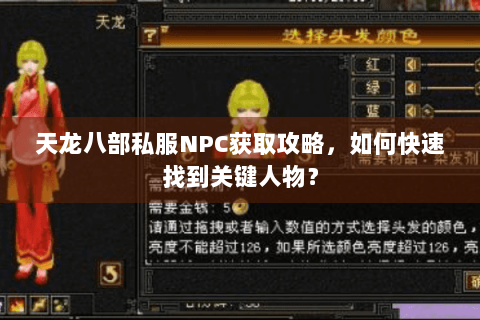 天龙八部私服NPC获取攻略，如何快速找到关键人物？