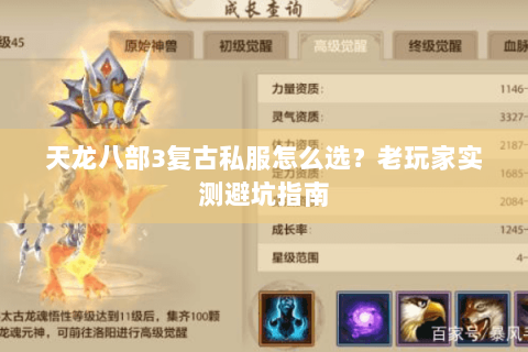 天龙八部3复古私服怎么选？老玩家实测避坑指南