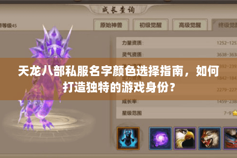 天龙八部私服名字颜色选择指南，如何打造独特的游戏身份？