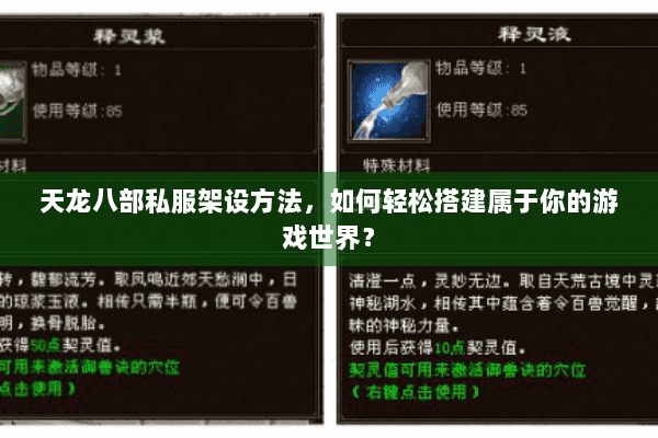 天龙八部私服架设方法，如何轻松搭建属于你的游戏世界？