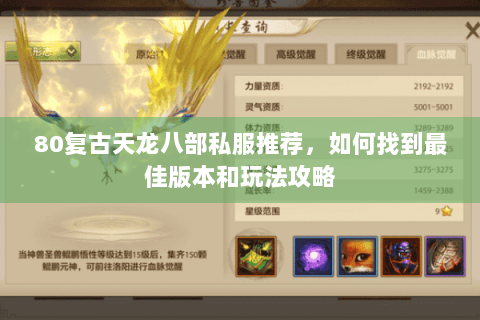 80复古天龙八部私服推荐，如何找到最佳版本和玩法攻略