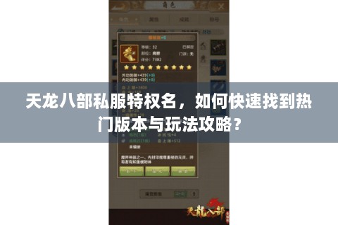天龙八部私服特权名，如何快速找到热门版本与玩法攻略？
