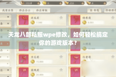 天龙八部私服wpe修改，如何轻松搞定你的游戏版本？