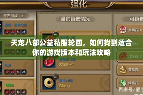 天龙八部公益私服轮回，如何找到适合你的游戏版本和玩法攻略